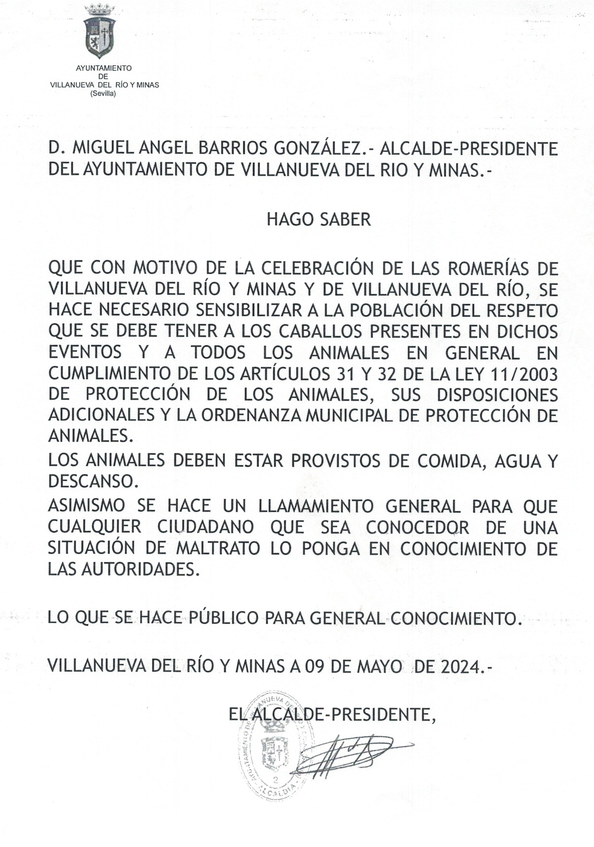 Cumplimiento Ley Protección Animal en ROMERIAS