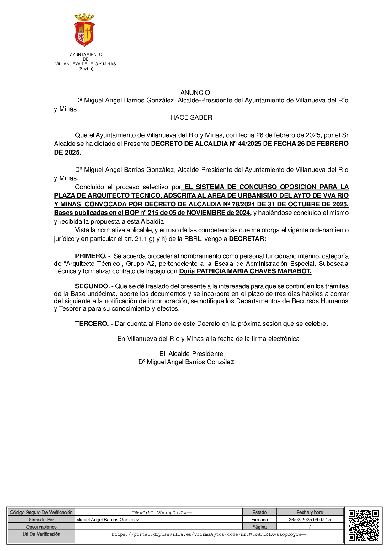 DECRETO propuesta contrato ARQUITECTO TECNICO