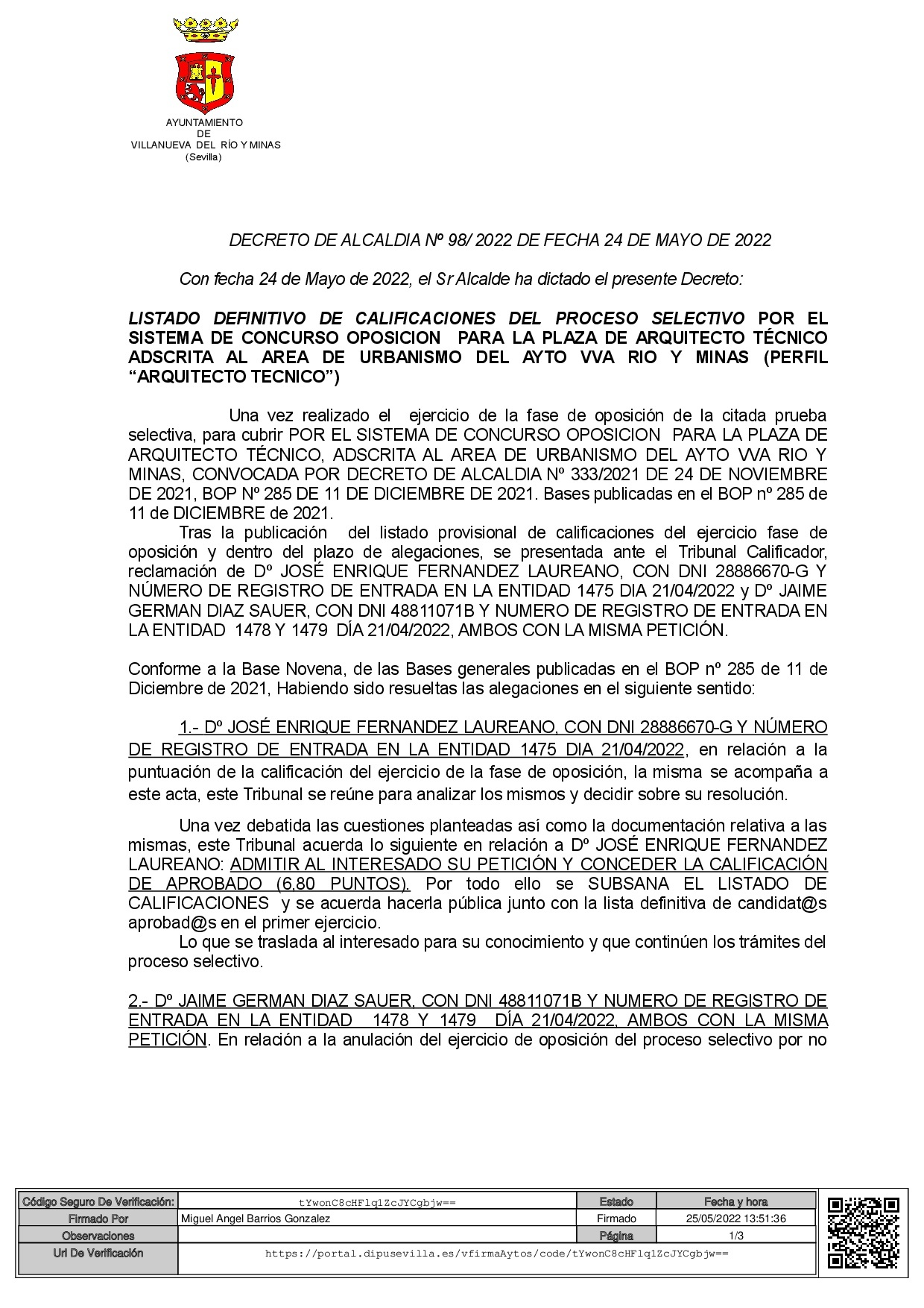 RESOLUCION DEFINITVA DE CALIFICACIONES PLAZA Arquitecto TCO.MPAL (1)-001
